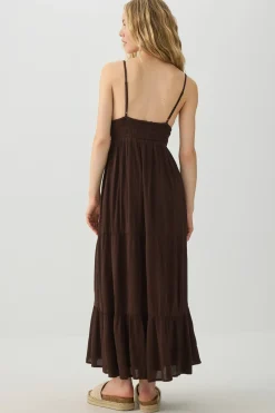 Crinkle V-Neck Maxi Dress with Pockets