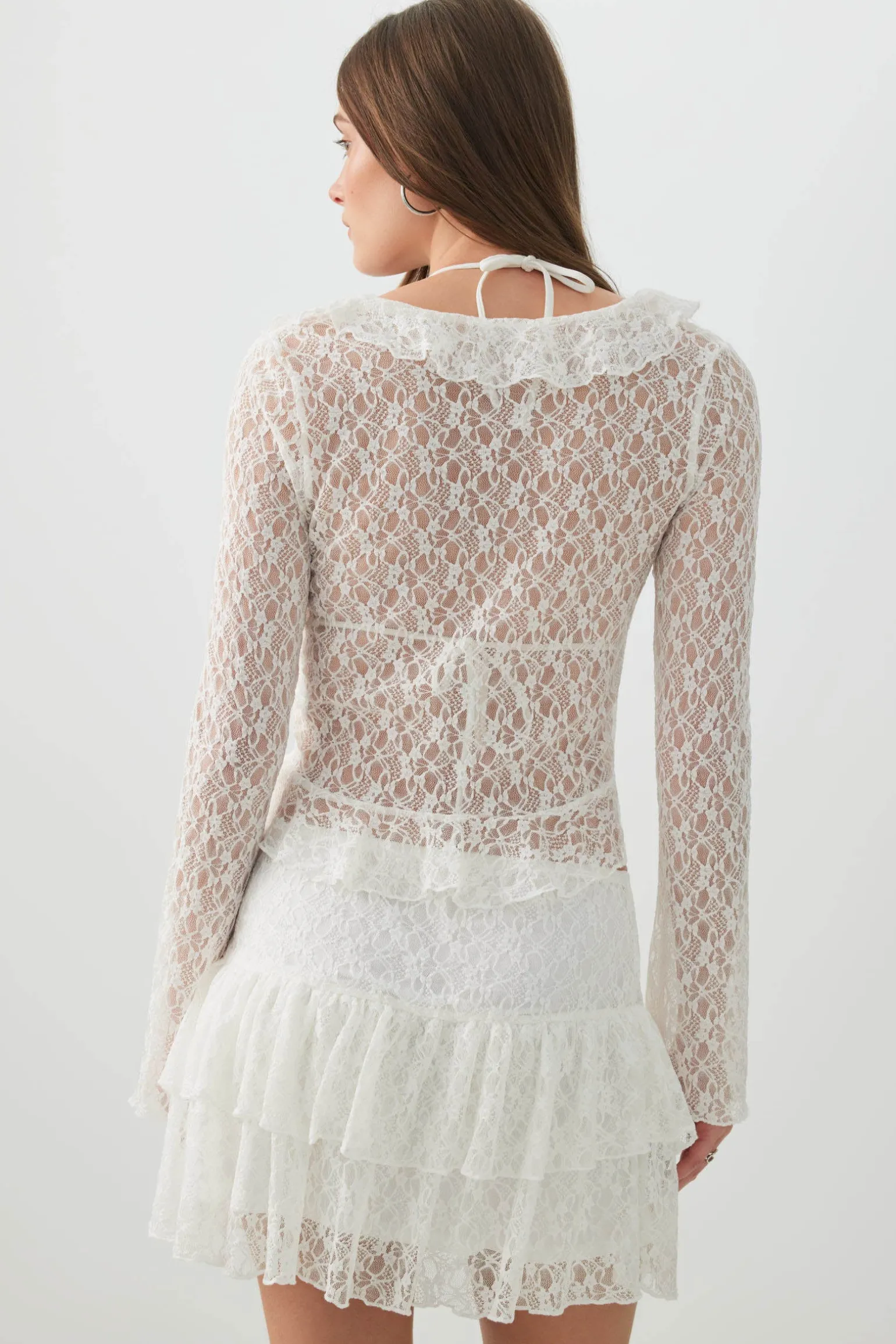 Crop Lace Cardigan with Frills