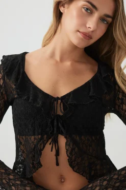 Crop Lace Cardigan with Frills