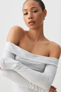 Crop Off Shoulder Long Sleeve Top