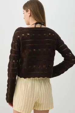 Crop Open Stitch Boat Neck Sweater