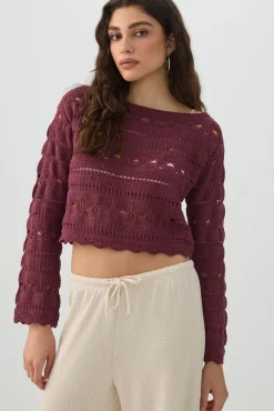 Crop Open Stitch Boat Neck Sweater