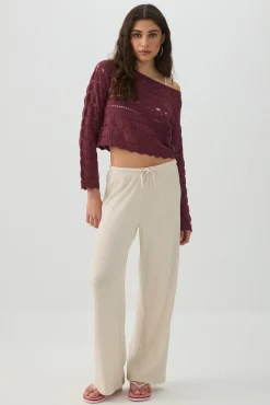 Crop Open Stitch Boat Neck Sweater