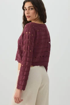 Crop Open Stitch Boat Neck Sweater