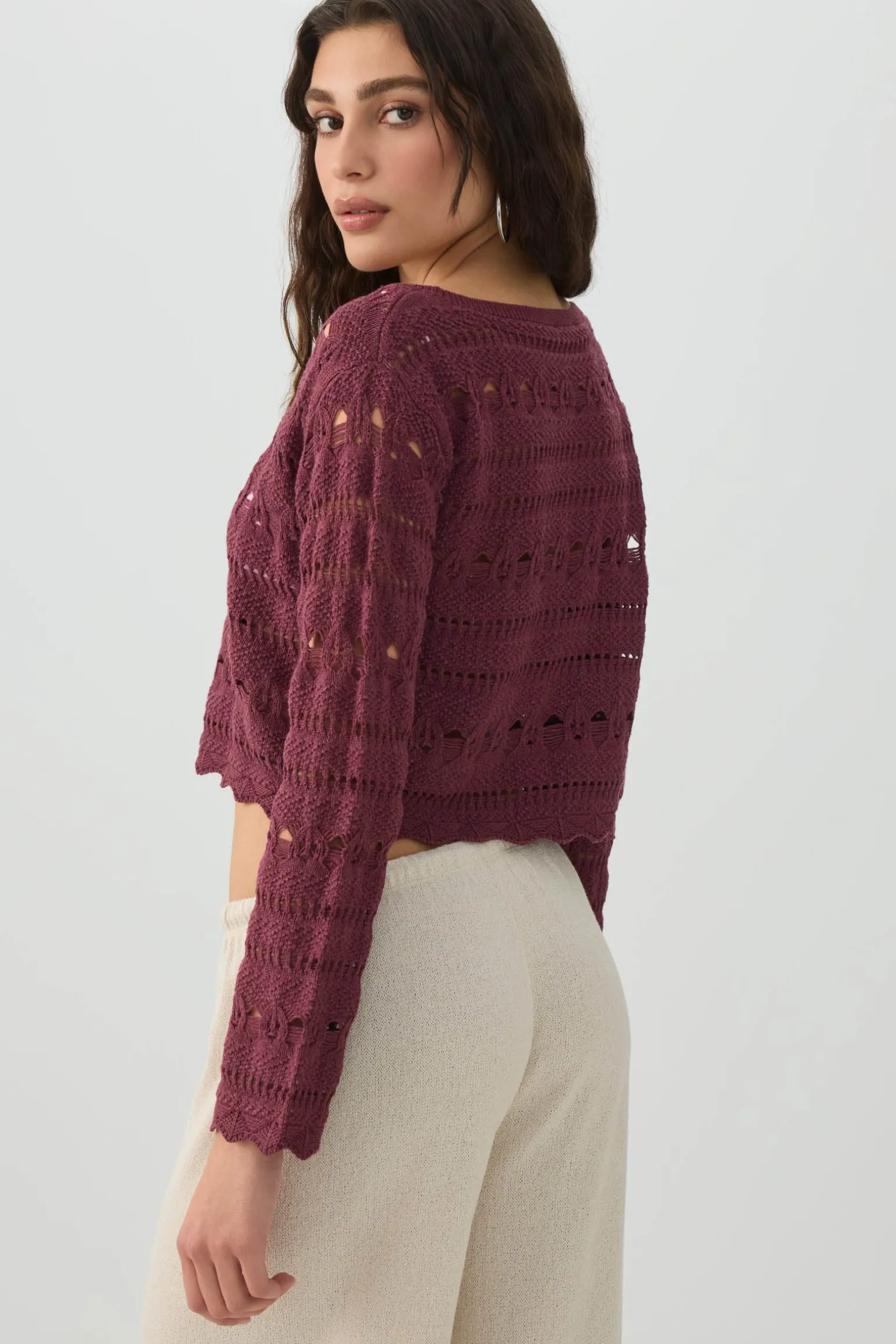Crop Open Stitch Boat Neck Sweater