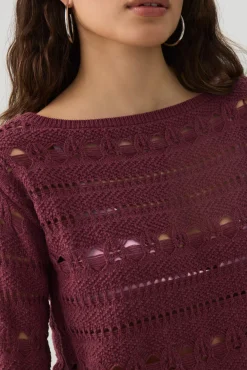 Crop Open Stitch Boat Neck Sweater