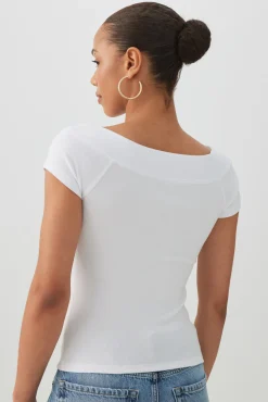 Cropped Boat Neck Rib T-Shirt