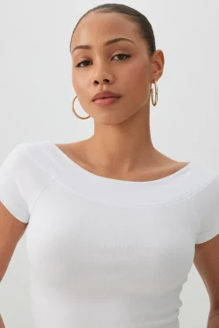 Cropped Boat Neck Rib T-Shirt