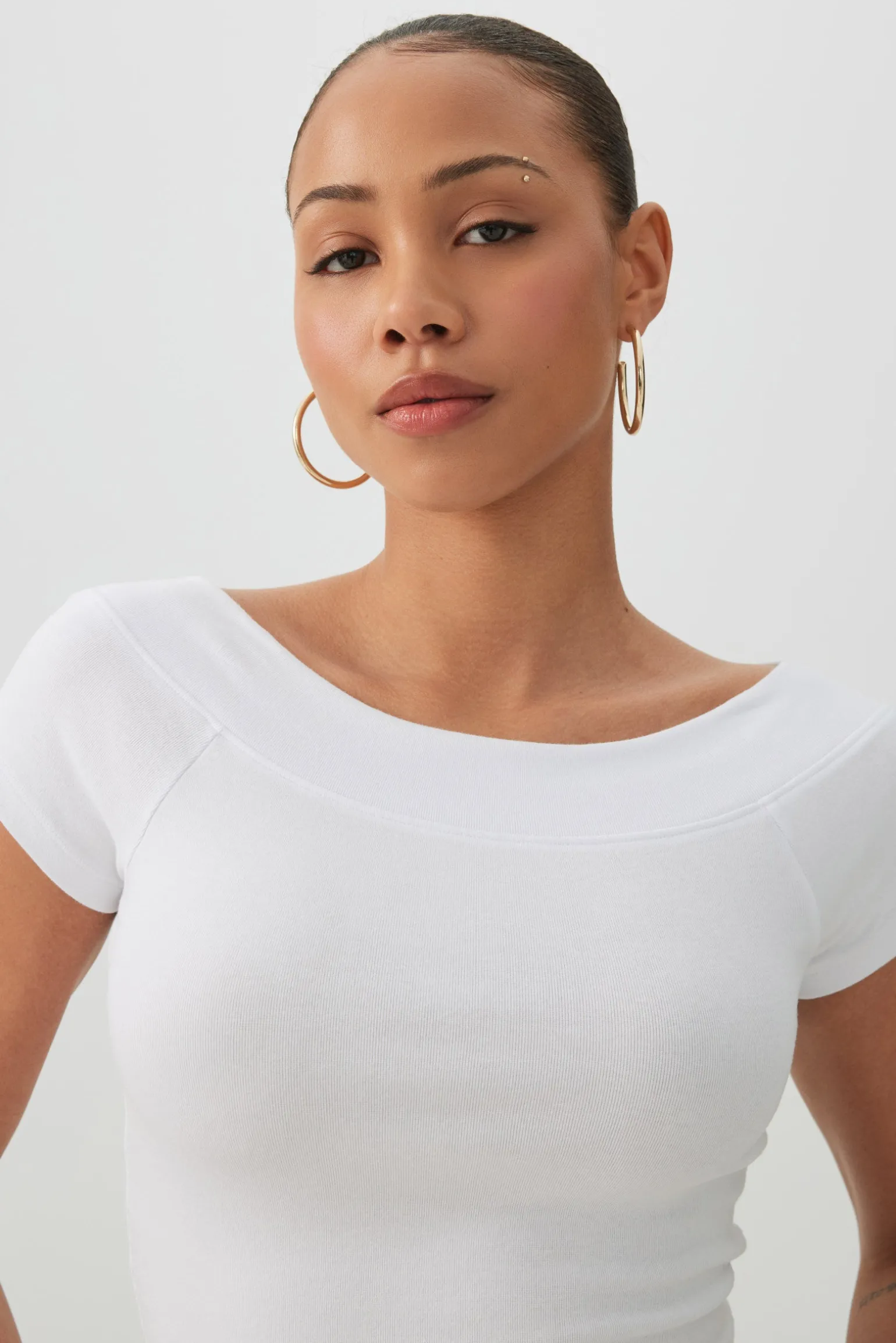 Cropped Boat Neck Rib T-Shirt