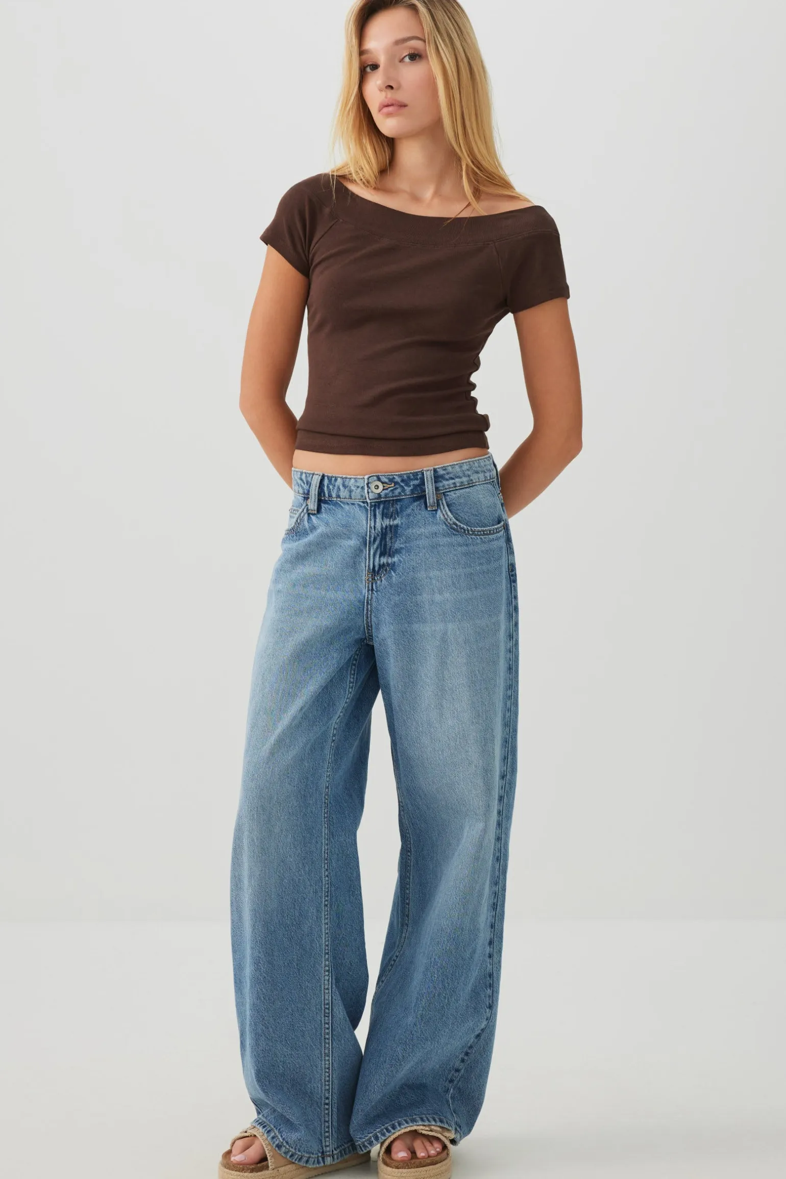 Cropped Boat Neck Rib T-Shirt