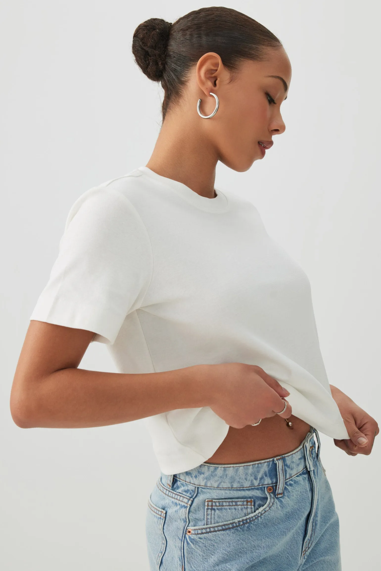 Cropped Boxy Crew Neck T-Shirt