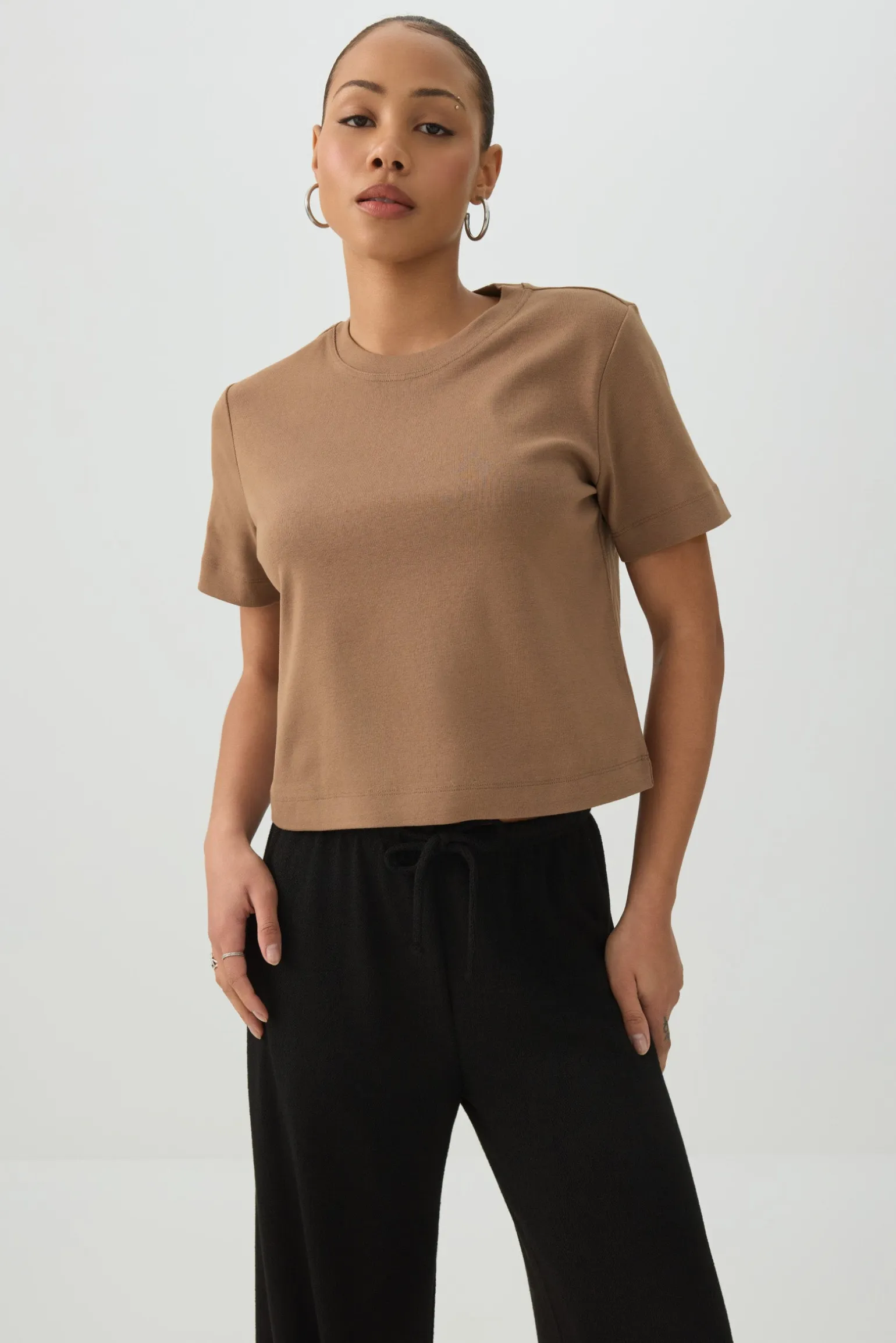 Cropped Boxy Crew Neck T-Shirt
