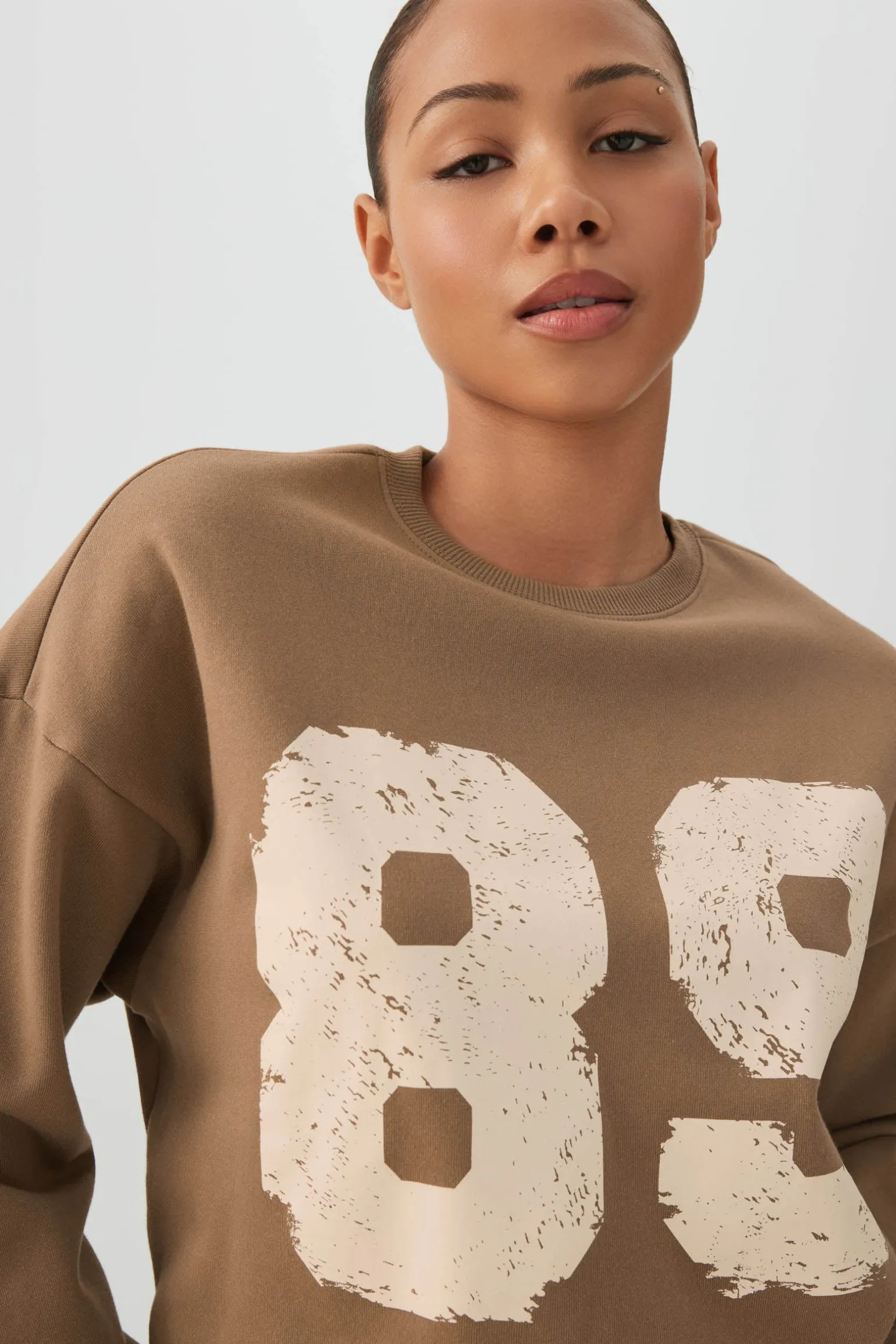 Cropped Crew Neck Fleece Sweatshirt