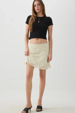 Cropped Ribbed Tee with Bows
