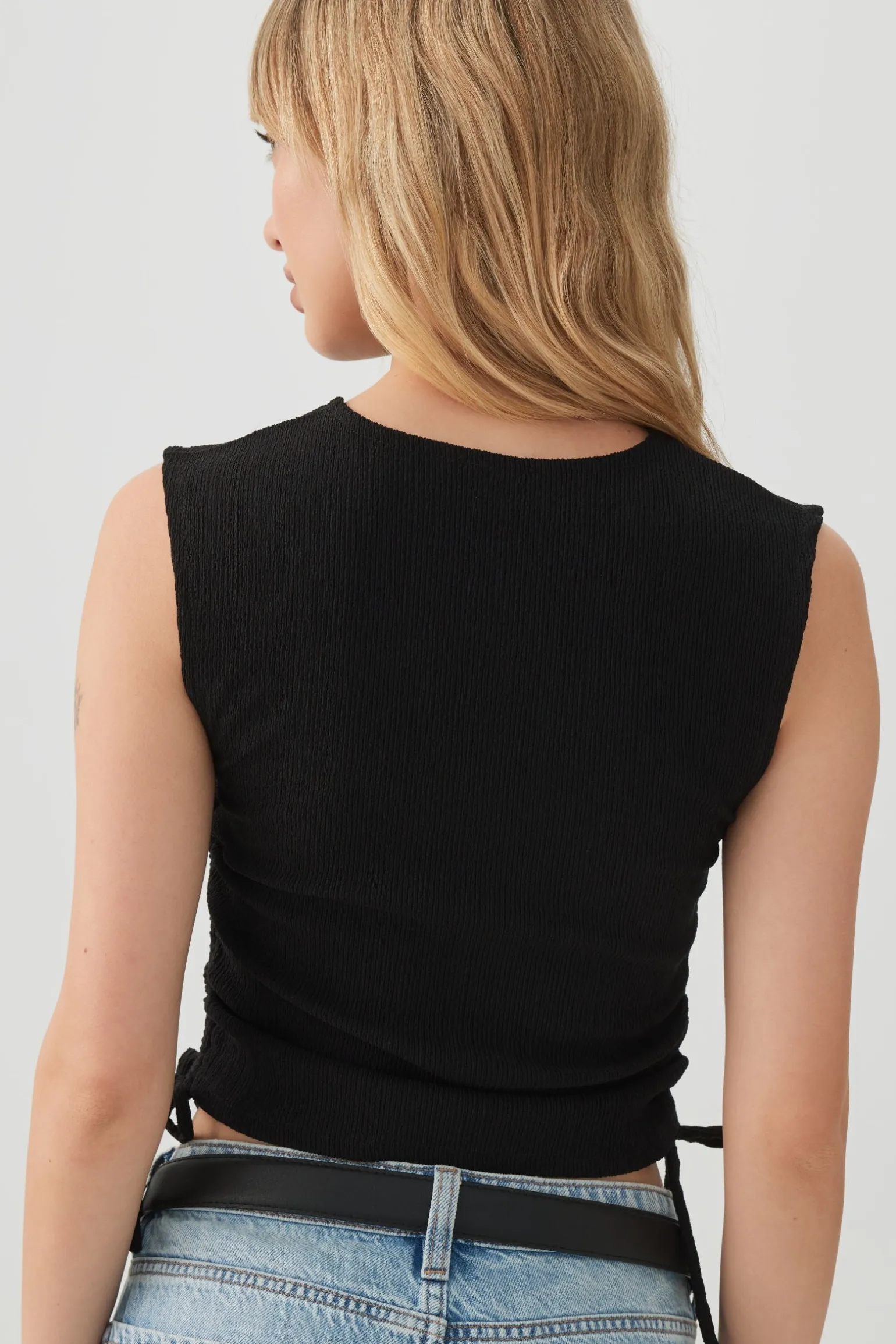 Cropped Tank Top with Side Shirring
