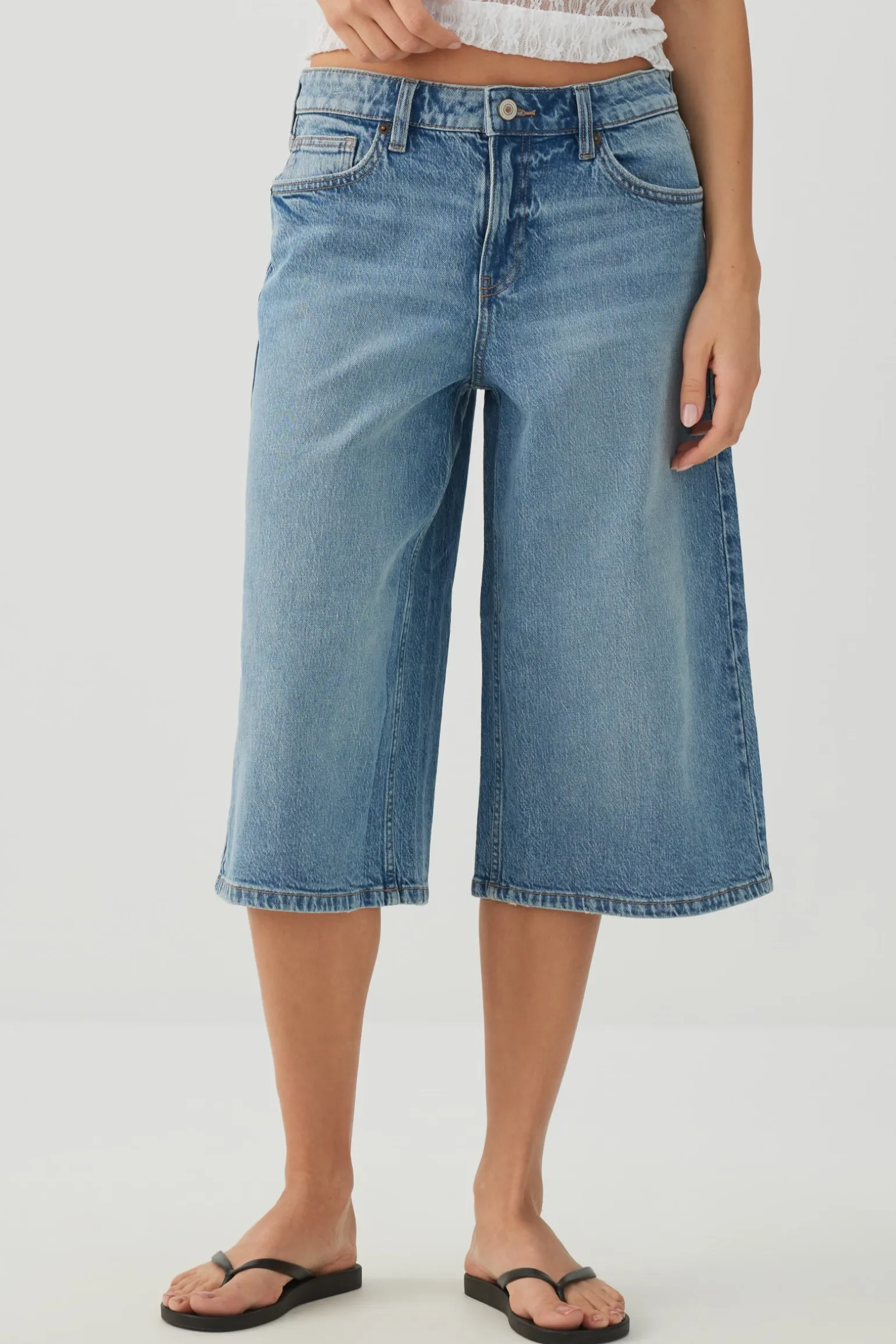 Denim Mid Rise Culottes
