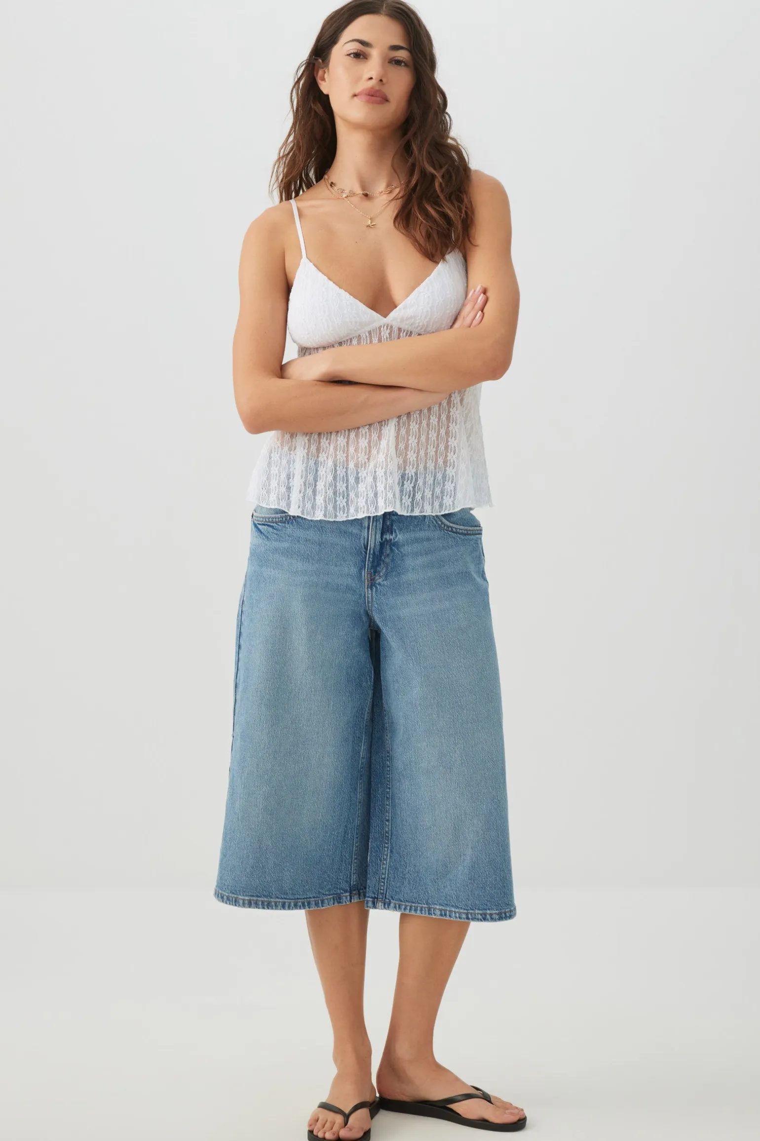 Denim Mid Rise Culottes