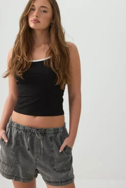 Denim Mid Rise Shorts with Patch Pockets
