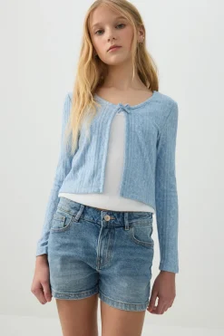 Denim Shorts with Bow Details