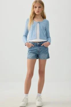 Denim Shorts with Bow Details