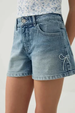 Denim Shorts with Bow Details