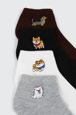 Dog Embroidery Ankle Socks