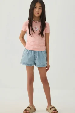 Elastic Waist Denim Shorts