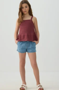 Elastic Waist Denim Shorts