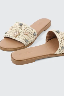 Embellished Raffia Flat Sandals