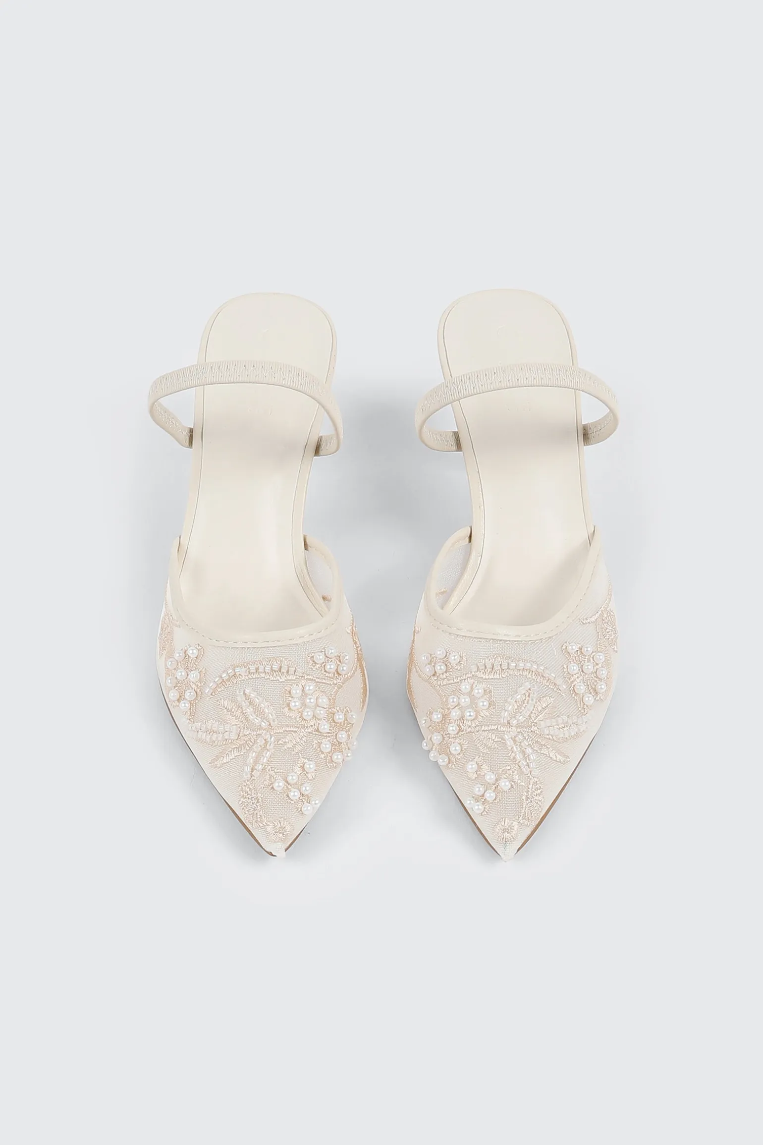 Embroidered Mesh Mule Heels