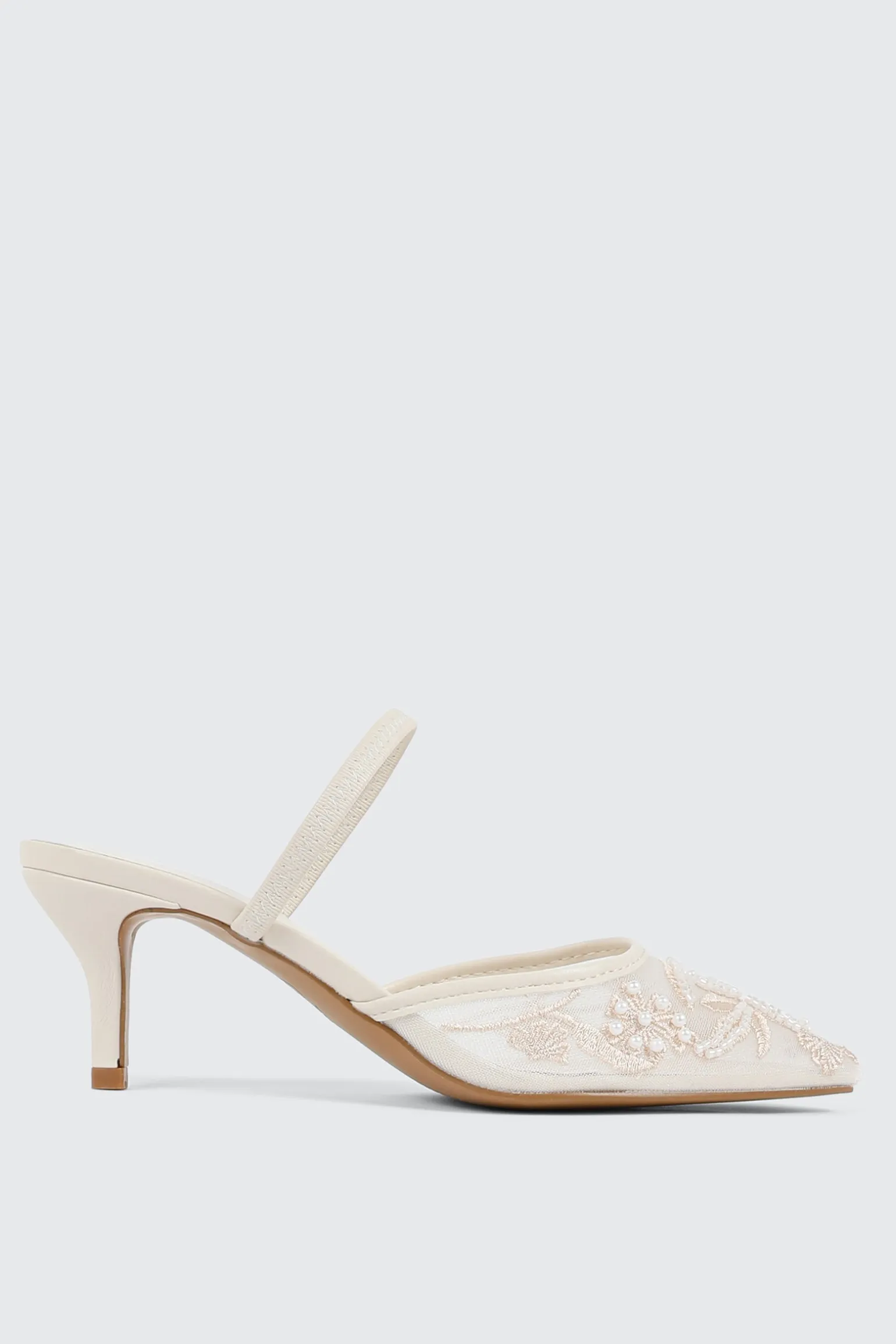 Embroidered Mesh Mule Heels