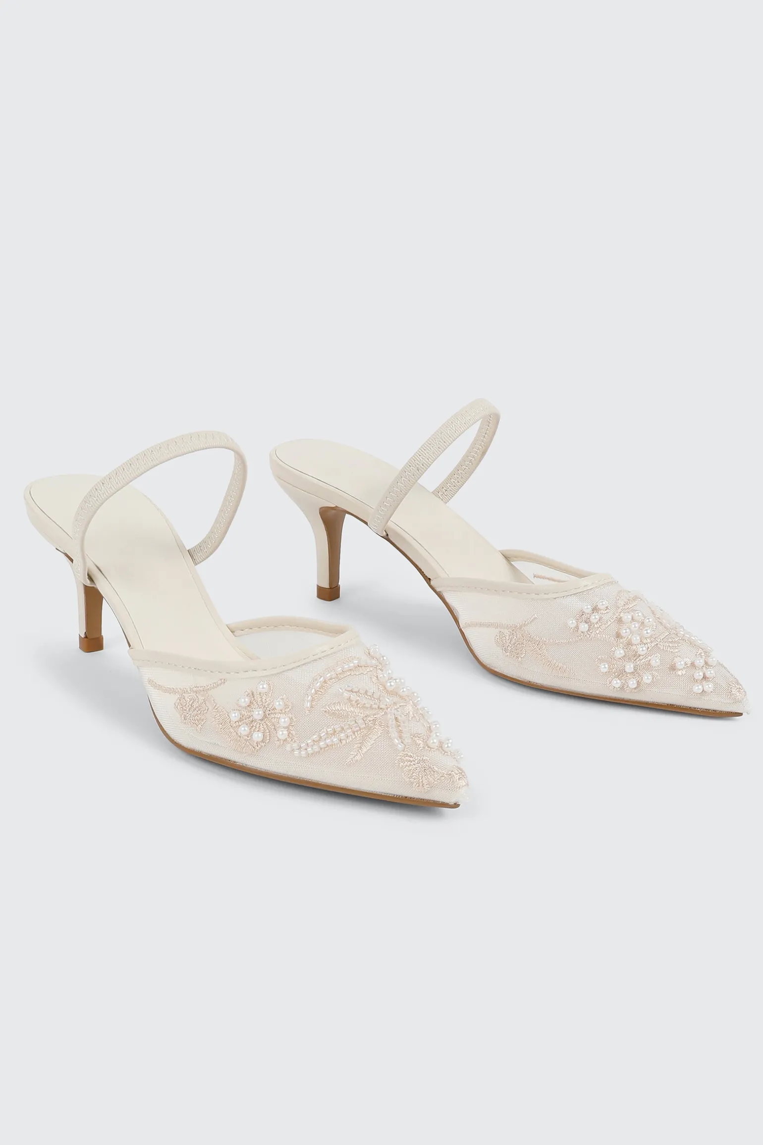 Embroidered Mesh Mule Heels