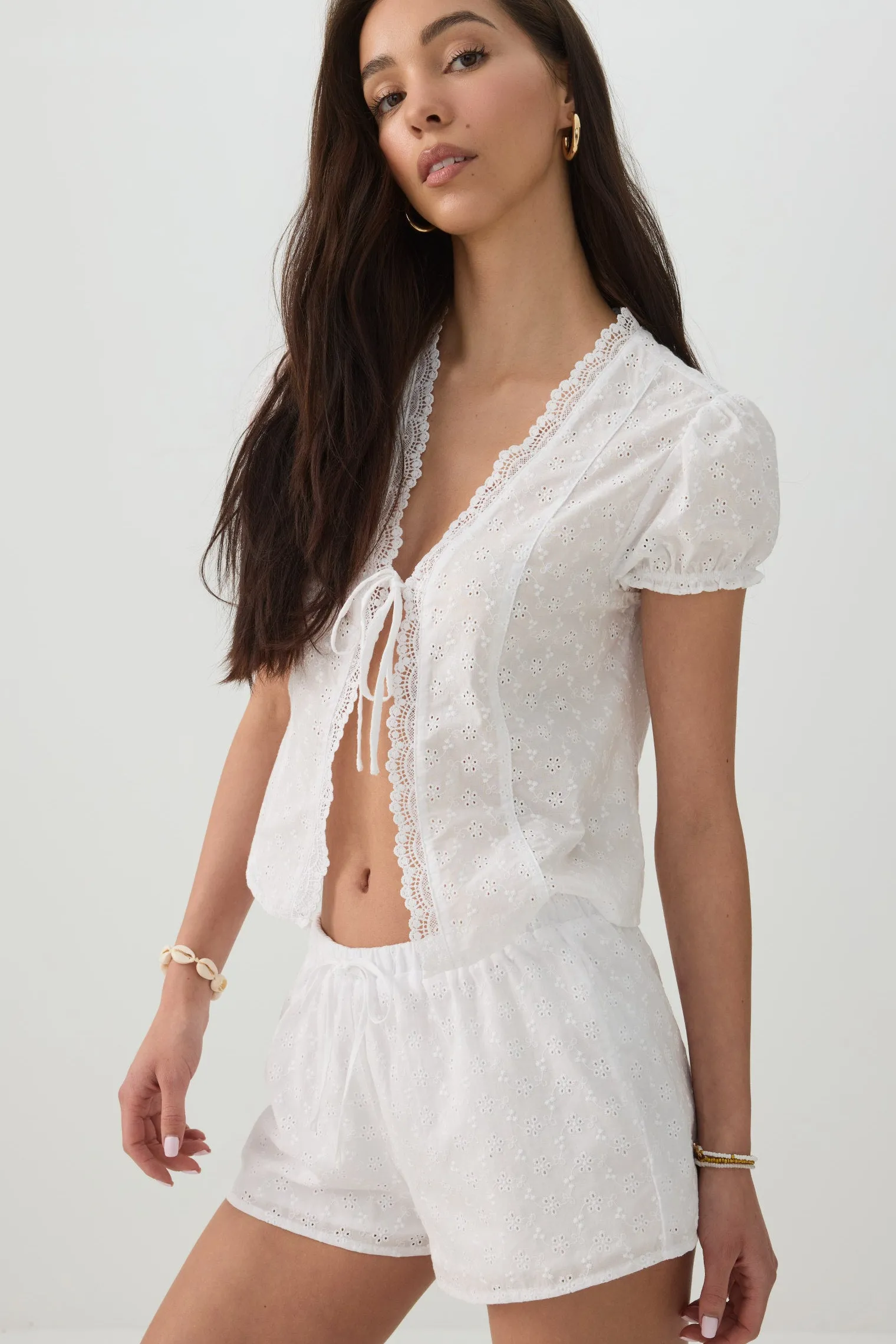 Eyelet Drawstring Shorts