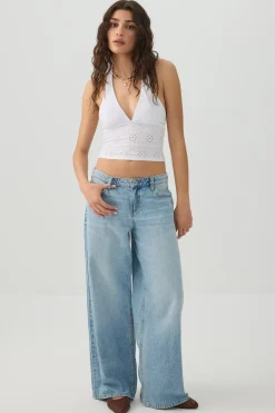 Eyelet Halter Knit Tank Top