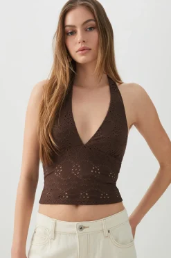 Eyelet Halter Knit Tank Top
