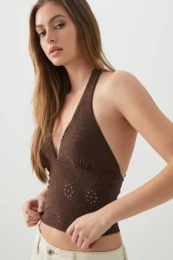 Eyelet Halter Knit Tank Top