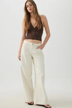 Eyelet Halter Knit Tank Top