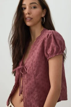 Eyelet Tie Front Top