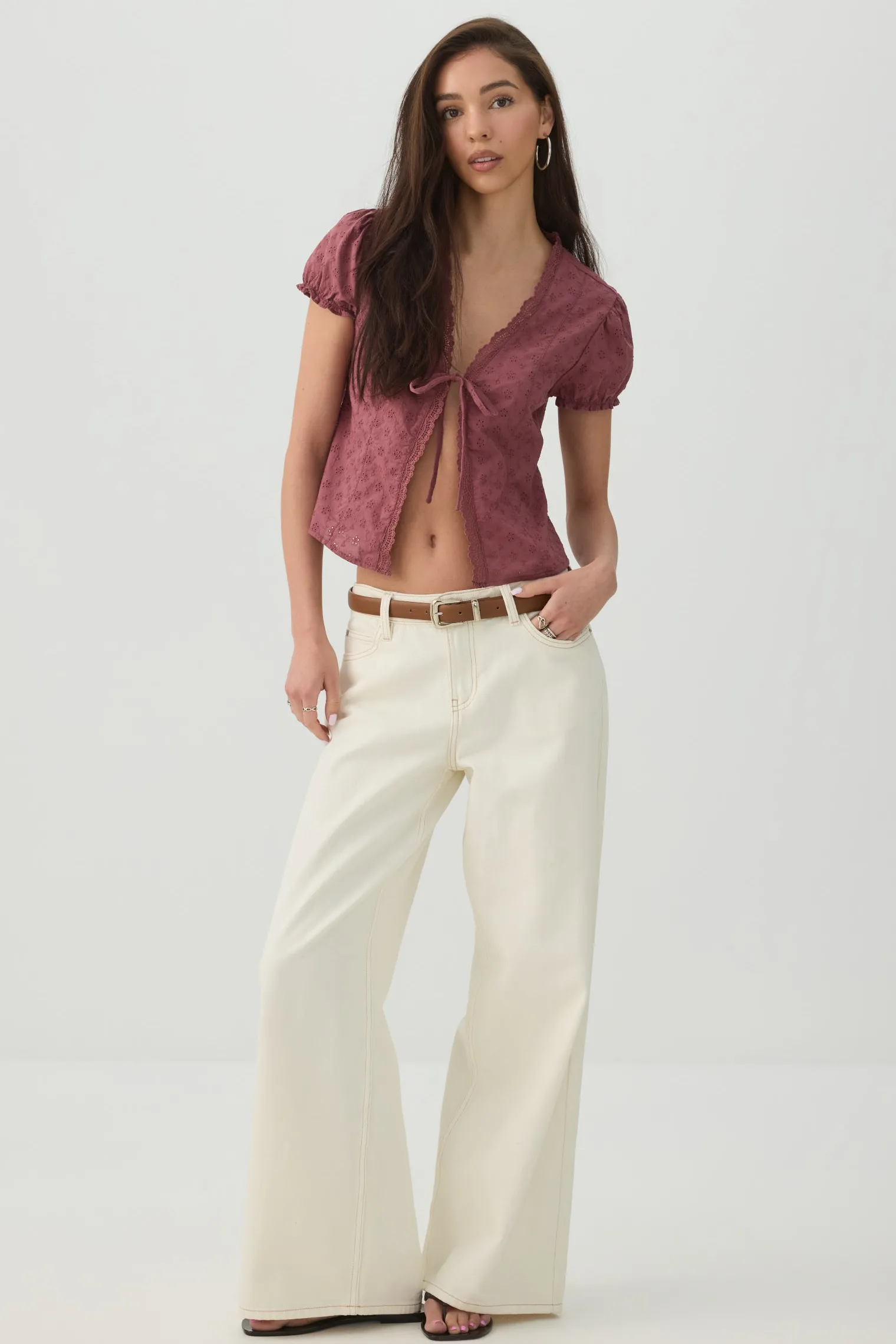 Eyelet Tie Front Top