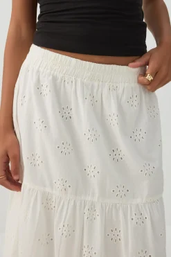 Eyelet Tiered Midi Skirt