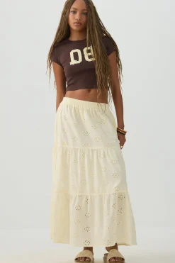 Eyelet Tiered Midi Skirt