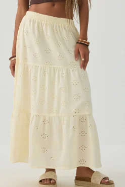 Eyelet Tiered Midi Skirt