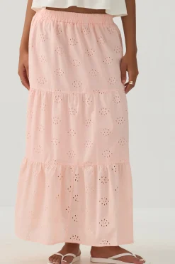 Eyelet Tiered Midi Skirt