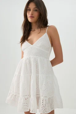Eyelet Tiered Mini Dress