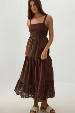 Eyelet Tiered Smocked Maxi Dress