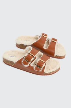 Faux Fur Lined Buckled Sandals