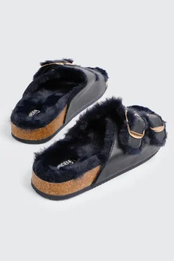 Faux Fur Lined Buckled Sandals