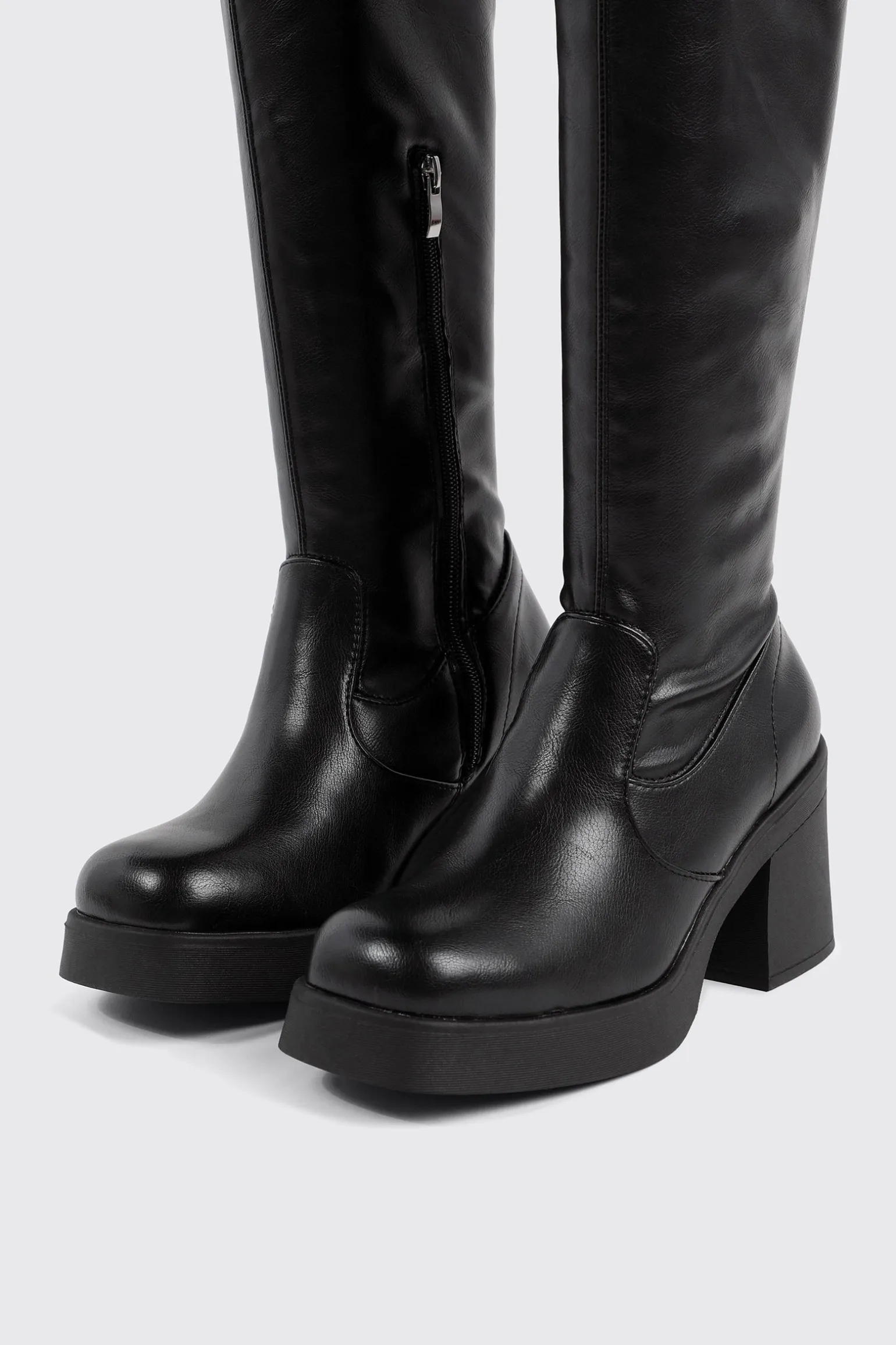 Faux Leather Knee High Boots