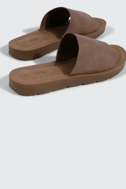 Faux Leather One Band Slide Sandals