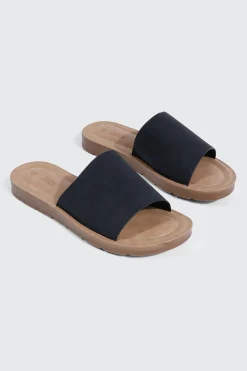 Faux Leather One Band Slide Sandals